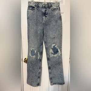 Free People We The Free 31 High Rise Straight Jeans Distressed Patch 100% Cotton
